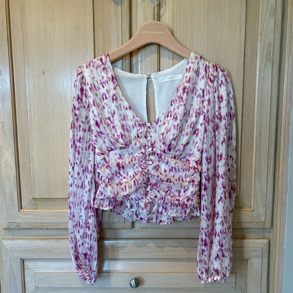 Lush Tops - Lush Mauve and Cream Ruched Blouse